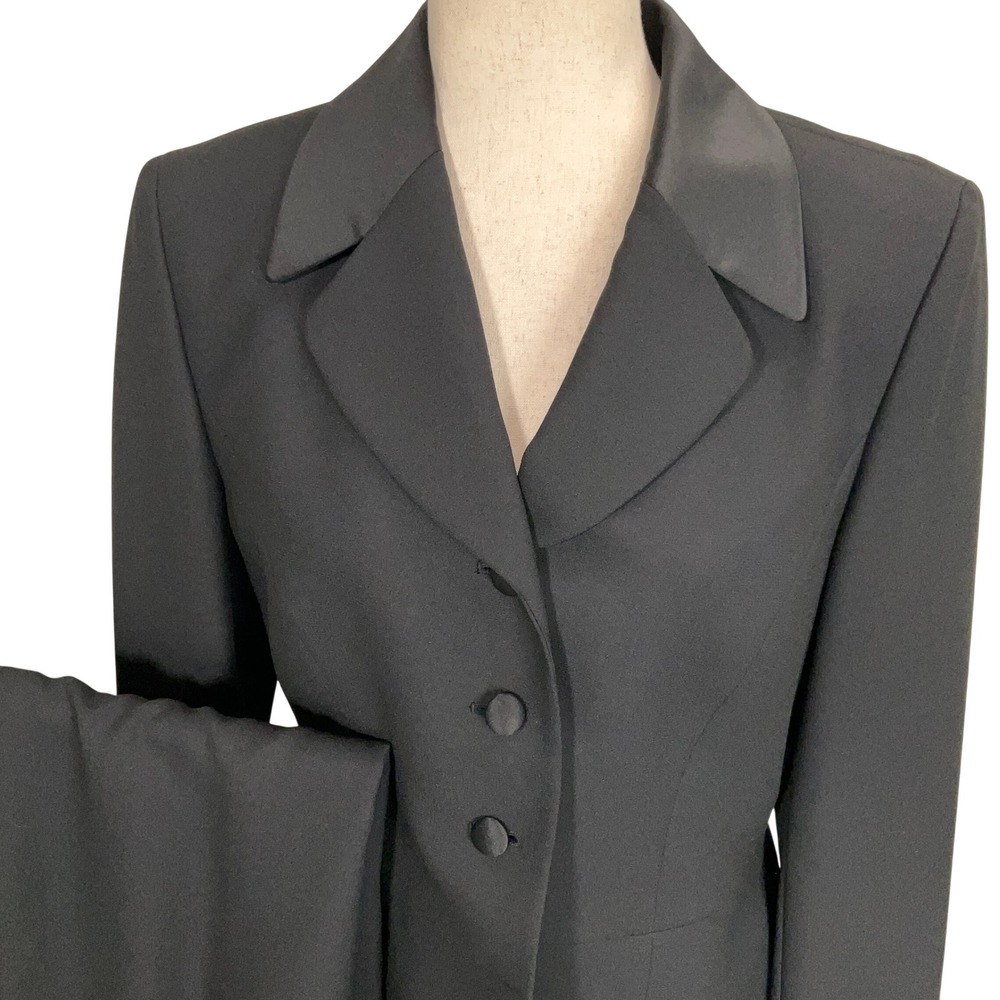 Le Suit Skirt Suit Women 10 Black 3-Button Satin Trim Formal Tuxedo Set
